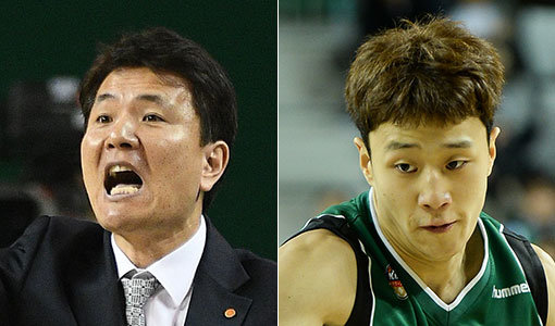 동부 김영만 감독-허웅(오른쪽). 사진제공｜KBL