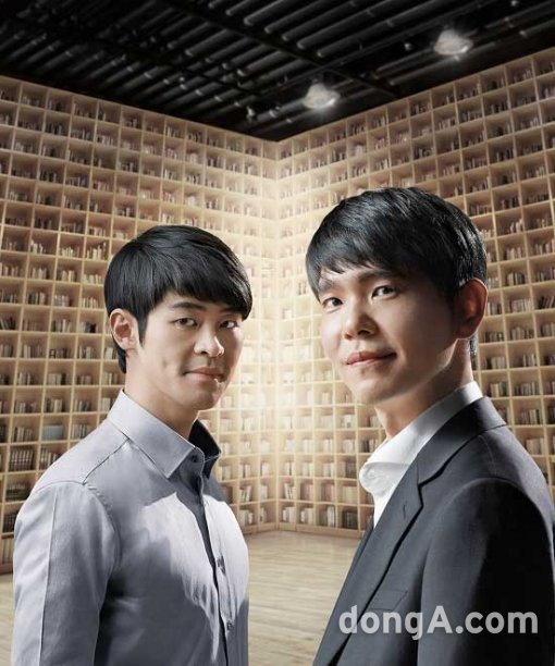 유한양행의 고함량비타민 신제품 ‘메가트루 포커스’의 광고모델로 발탁된 이세돌과 강성태. 사진제공=유한양행