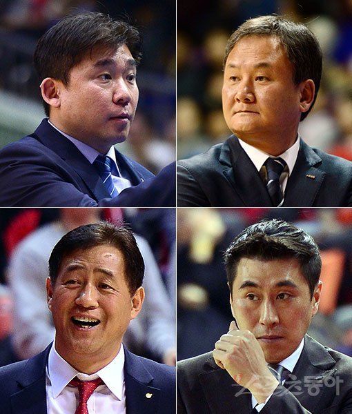 KGC 김승기 감독-모비스 유재학 감독-삼성 이상민 감독-오리온 추일승 감독(왼쪽 상단부터 시계방향으로). 스포츠동아DB