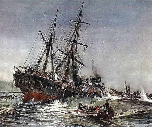 영국 화가 찰스 에드워드 딕슨이 1852년 그린 석판화 ‘버큰헤드호의 침몰’. 사진 출처 art.co.uk