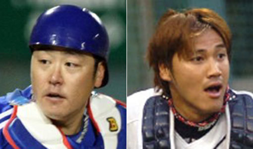 선수시절 진갑용-홍성흔(오른쪽). 사진｜스포츠동아DB·두산 베어스