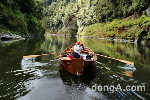 ▲ 노를 저어가며 ‘황가누이 강’을 탐험하는 모습. 사진 제공=뉴질랜드관광청