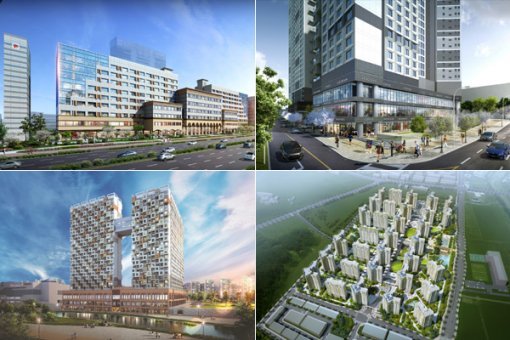 창원 가음정동 라포레-e편한세상 독산 더타워 상업시설-수원 권선 꿈에 그린 단지내 상가-청라 한신더휴 커낼웨이 (왼쪽 위부터 시계방향).