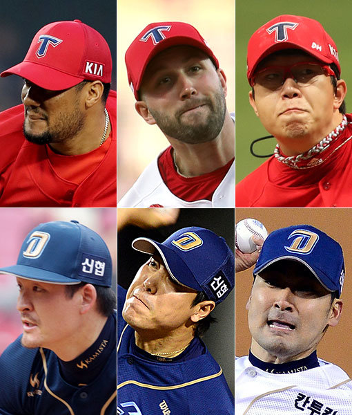 KIA 헥터-팻딘-양현종-NC 임창민-김진성-원종현(왼쪽 상단부터 시계방향으로). 사진｜스포츠동아DB·스포츠코리아