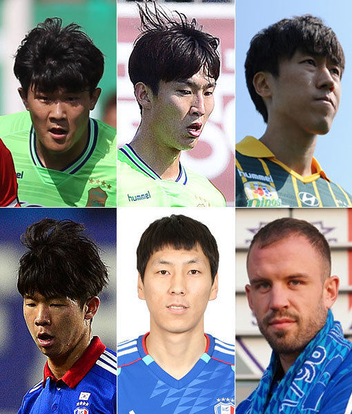 전북 김민재-임종은-이재성-수원 매튜-곽광선-구자룡(왼쪽 상단부터 시계방향으로). 사진｜스포츠동아DB·대한축구협회·전북현대·수원삼성