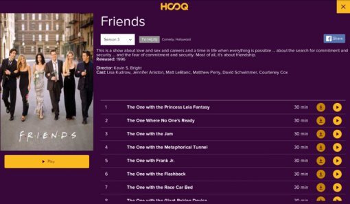 <이미 다운로드 기능도 제공하고 있는 Hooq, 북미의 인기있는 방송들을 대부분 서비스한다. 넷플릭스 대비 저렴한 가격. 이미 현지화된 서비스들이 차별화 포인트였다>(출처=IT동아)