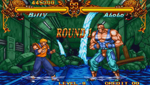 더블드래곤 격투 게임에서도 아보보가 등장한다. 여기서는 대머리는 아니고 모히칸 머리로 등장한다 (출처=게임동아)