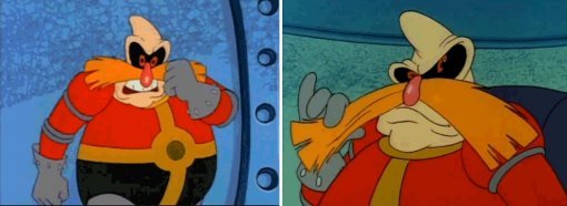 북미의 소닉 애니메이션 중 한 장면. 닥터 에그맨의 머리가 뒤로 뾰족하다; 못생겨졌다 ㅠ_ㅠ (출처=게임동아)