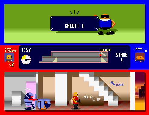 엄청 선명한 그래픽에 협력 플레이가 가능했다. 100원을 넣으라고 요구하는 파란 대머리 (출처=게임동아)