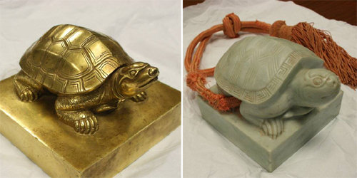 불법 반출됐던 문화재 문정왕후 어보(왼쪽)와 현종 어보. 문화재청 제공