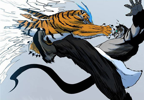 네이버웹툰 ‘호랑이 형님’의 ‘산군’(왼쪽)과 ‘추이’. 네이버웹툰 캡처