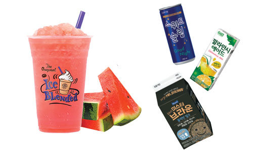 커피빈 ‘워터메론 아이스 블렌디드’ (왼쪽)