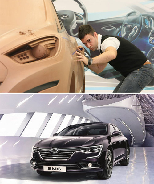 현대·기아자동차 유럽 디자인센터에서 디자이너가 클레이 모델을 활용해 차량을 디자인하는 모습(위쪽 사진)과 세련된 디자인으로 국내는 물론이고 세계무대에서도 호평을 받은 르노삼성자동차 SM6. 각 사 제공