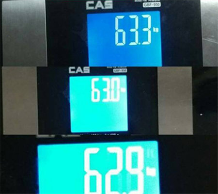 체중계의 변화를 사진으로 올린 한 다이어터의 SNS 사진. 사진출처 개별 인스타그램