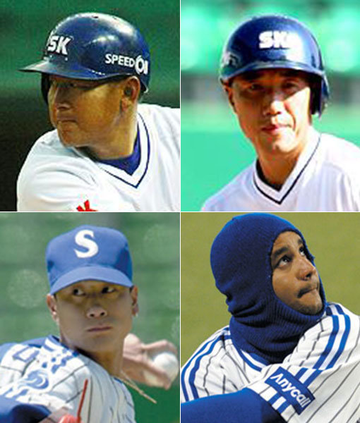 SK 시절 김기태-김동수-삼성 시절 브리또-오상민(왼쪽 상단부터 시계방향으로). 사진제공｜SK 와이번스·삼성 라이온즈