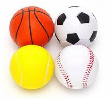 〈그림 1〉 위 왼쪽부터 시계방향으로 농구공 축구공 야구공 테니스공.