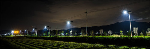 한국수력원자력의 안심가로등이 설치된 경북 경주시 천북면 일대. 한수원은 14일까지 7개 지역을 선정해 태양열 가로등을 설치할 예정이다. 한국수력원자력 제공