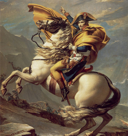 자크 루이 다비드의 ‘생 베르나르 고개를 넘는 나폴레옹’(1800년). 저자는 낭만주의가 전쟁을 받아들이는 인류의 인식을 변화시켰다고 본다. 사진 출처 wikipedia.org