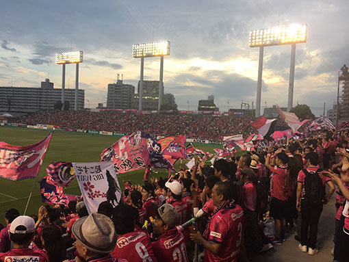 분홍색 물결로 뒤덮인 세레소 오사카 구장. 실제로 본 J리그는 축제였다. 사진제공 ｜ 하근수