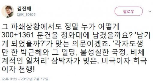 사진=‘靑 문건 추가 발견’ 김진애 전 의원 소셜미디어