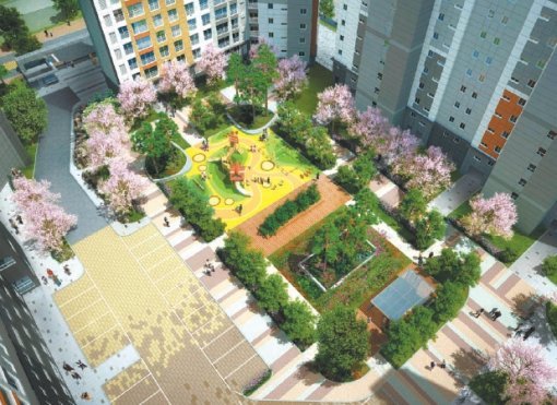 파주 문산역 동문굿모닝힐의 중앙광장. 동문건설 제공