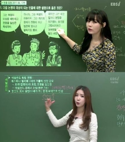 ‘교재 도용’ 논쟁 이다지·고아름, 알고보니 한솥밥 먹는 직장동료?/이다지 강사(위)-고아름 강사(하).