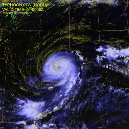 ‘태풍 노루’, 슈퍼태풍서 카테고리3로 약화 했지만…“아직 매우 강력”/JTWC의 태풍 노루 위성사진.