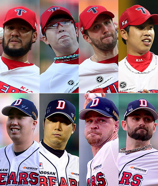 KIA 헥터-양현종-팻 딘-임기영-두산 니퍼트-보우덴-장원준-유희관(왼쪽 상단부터 시계방향으로). 사진｜스포츠동아DB·스포츠코리아