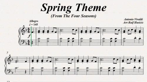 〈그림1〉 피아노로 연주할 수 있도록 편곡된 ‘봄’ 1악장. 악보 출처 HSCC MUSIC, Piano Sheet Music