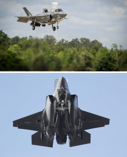착륙하는 F-35B, 수직이착륙이 가능한것이 특징이다. 사진 출처 미 해병대 홈페이지