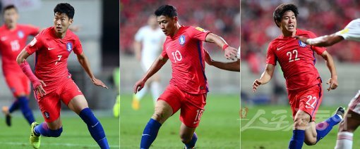 2016리우올림픽 메달 획득을 위해 뭉쳤던 ‘신태용의 아이들’이 이번엔 월드컵 본선 진출이라는 특명 아래 다시 뭉쳤다. 손흥민과 황희찬, 권창훈(왼쪽부터)은 신태용 감독의 호출을 또 받고 출격을 기다리고 있다. 스포츠동아DB