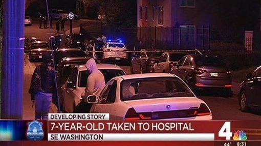 워싱턴 남동쪽 동네에서 한 남성이 쏜 총에 길을 걷고 있던 7살짜리 소녀가 맞아 병원에 실려 갔다는 TV 뉴스.