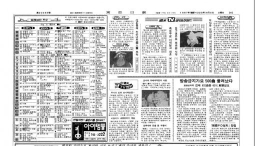 ‘방송금지곡 500곡 해금 발표’를 보도한 동아일보 1987년 9월 5일자 8면.