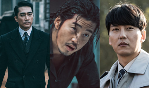‘남자들의 변신은 무죄!’ 영화 ‘대장 김창수’ 송승헌, ‘범죄도시’ 윤계상, ‘살인자의 기억법’ 김남길(왼쪽부터)이 부드러운 이미지를 벗고 악역으로 변신했다. 이전과 전혀 다른 이미지에 관객의 시선이 쏠린다. 사진제공｜비에이엔터테인먼트·홍필름·W픽처스