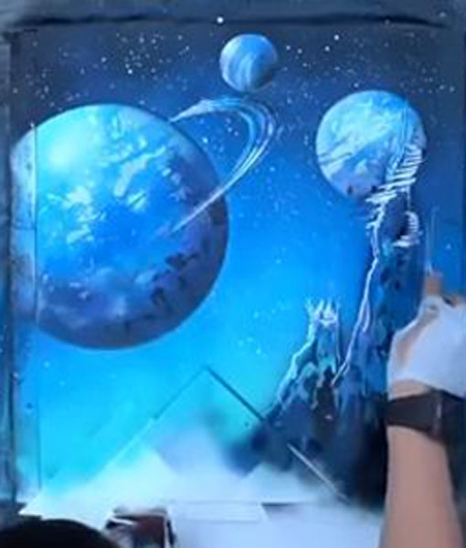 영상의 주인공이 스프레이를 사용해 그린 환상적인 그림. 
사진출처｜꿀잼TV 유튜브 화면캡처