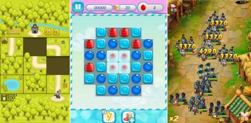 왼쪽부터 공주구하기, 캔디레인, 배틀삼국 (제공=123게임즈)