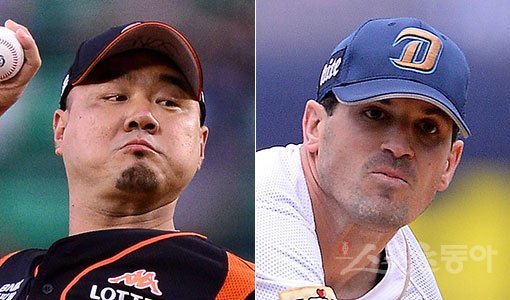 롯데 송승준(왼쪽)과 NC 제프 맨쉽이 11일 마산구장에서 열리는 준플레이오프 3차전에서 격돌한다. 정민철 스포츠동아 해설위원은 공격적인 두 투수의 빠른 공략이 승부의 향방을 바꿀 수 있다고 전망했다. 스포츠동아DB