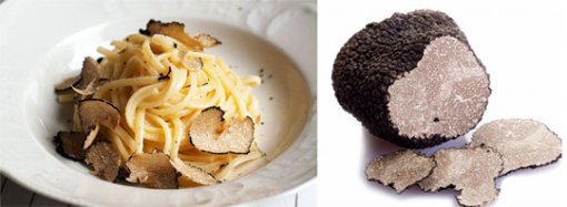 검정 트러플 버섯(오른쪽 사진)과 이 버섯을 곁들인 파스타.