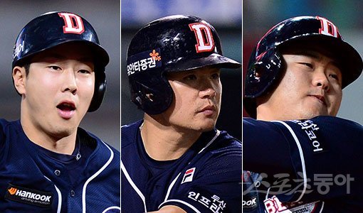 두산 박건우-김재환-오재일(왼쪽부터). 스포츠동아DB