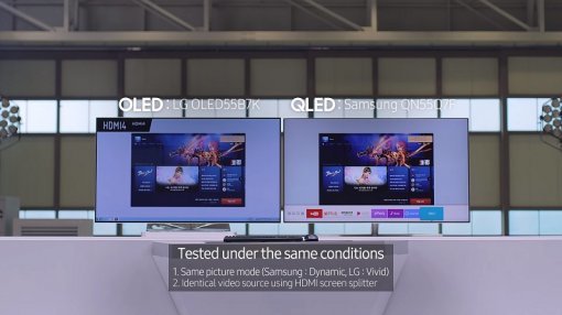 삼성전자가 QLED와 OLED를 비교하는 과정에서 타사 제품명을 그대로 노출했다. (출처=유투브 영상)