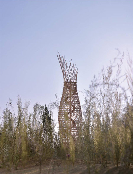최재은이 구상한 DMZ 내 나무 탑인 ‘순환하는 나무’ 이미지. 국제갤러리 제공