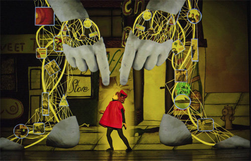 영국 런던에서 가장 핫한 극단으로 꼽히는 1927의 신작 ‘골렘’. 총천연색의 화려한 애니메이션 영상이 인상적이다. LG아트센터 제공