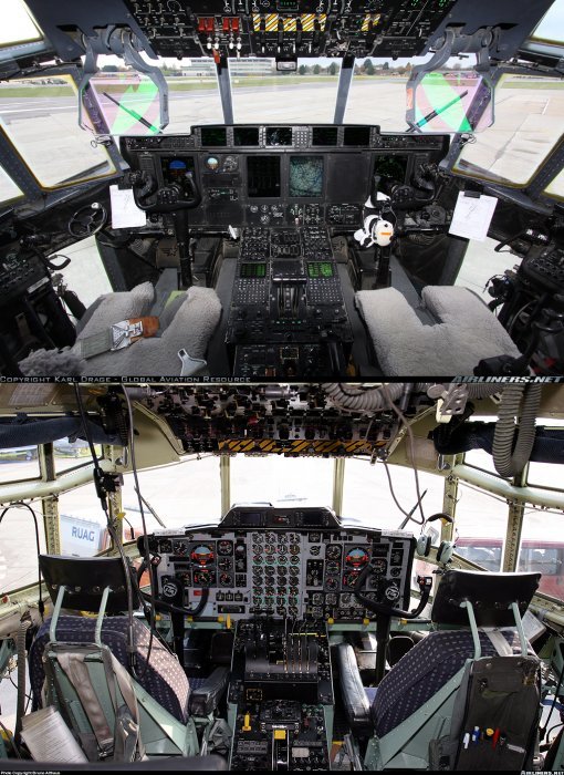 C-130J 조종석(위)와 C-130H 조종석(아래).자료 : airliners.net