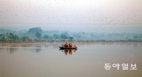 아직도 눈에 선하다. 이걸 촬영할 당시 안개 자욱한 강상의 이 풍경이. 다리가 없는 강변에선 이렇듯 나룻배로 양안을 오가는데 갠지스강의 하루는 늘 이 모습으로 평화롭게 시작된다. 바라나가르(인도서벵골주)에서 summer@donga.com