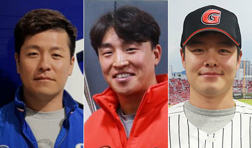 삼성 강민호=롯데 손아섭-민병헌(왼쪽부터). 사진제공｜삼성 라이온즈·롯데 자이언츠