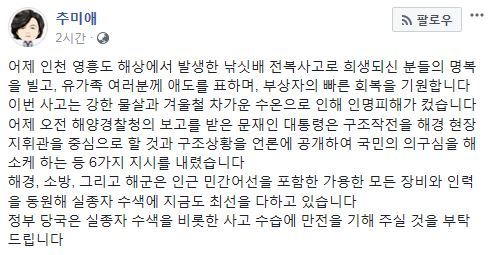 사진=추미애 대표 소셜미디어