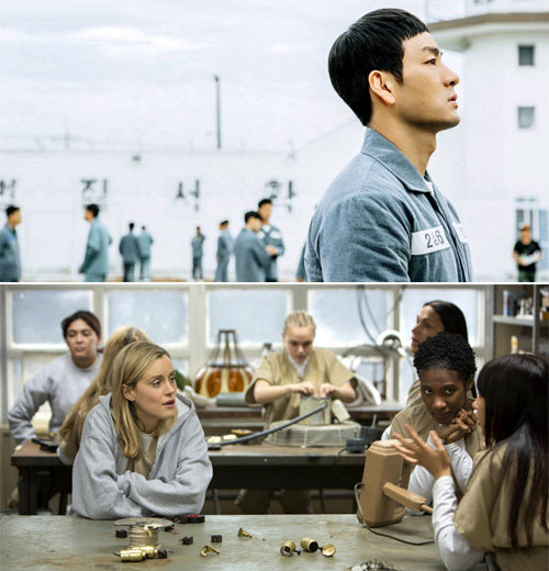 남성 교도소를 주제로 한 tvN의 ‘슬기로운 감빵생활’(위 사진)과 여성 교도소를 주제로 한 미국드라마 ‘오렌지 이즈 더 뉴 블랙’. 두 드라마는 금기의 공간으로 여겨졌던 감옥 내부의 일상을 그려내 외면받은 사람에 대한 애정을 이야기한다. 넷플릭스·tvN 제공
