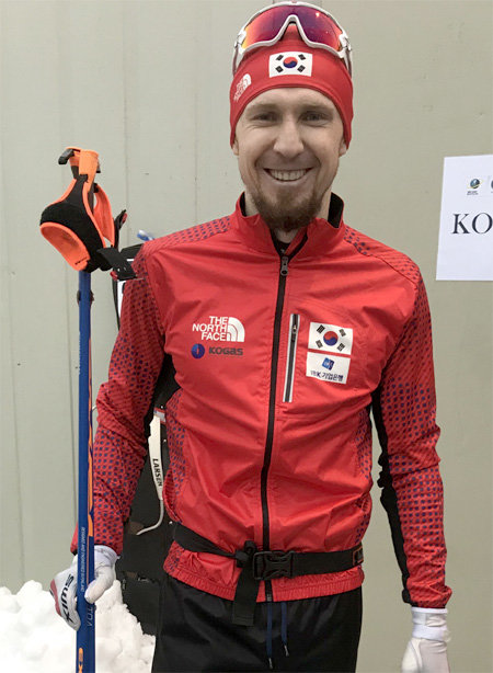 지난달 23일 노르웨이 슈셰엔에서 열린 국제바이애슬론연맹(IBU)컵 1차 대회에서 경기 전 장비 착용을 마친 랍신의 모습. 대한바이애슬론연맹 제공