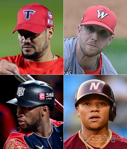 내년에도 KBO리그 무대를 밟는 KIA 헥터-SK 켈리-넥센 초이스-kt 로하스(왼쪽 상단부터 시계방향으로). 스포츠동아DB