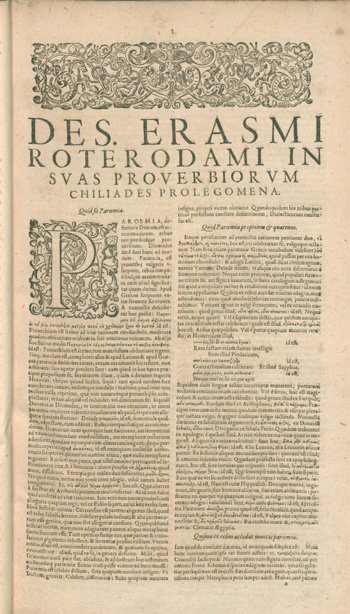 1500년 네덜란드의 인문학자이자 가톨릭 성직자인 에라스뮈스가 쓴 ‘격언집’ 서문. 열림원 제공
